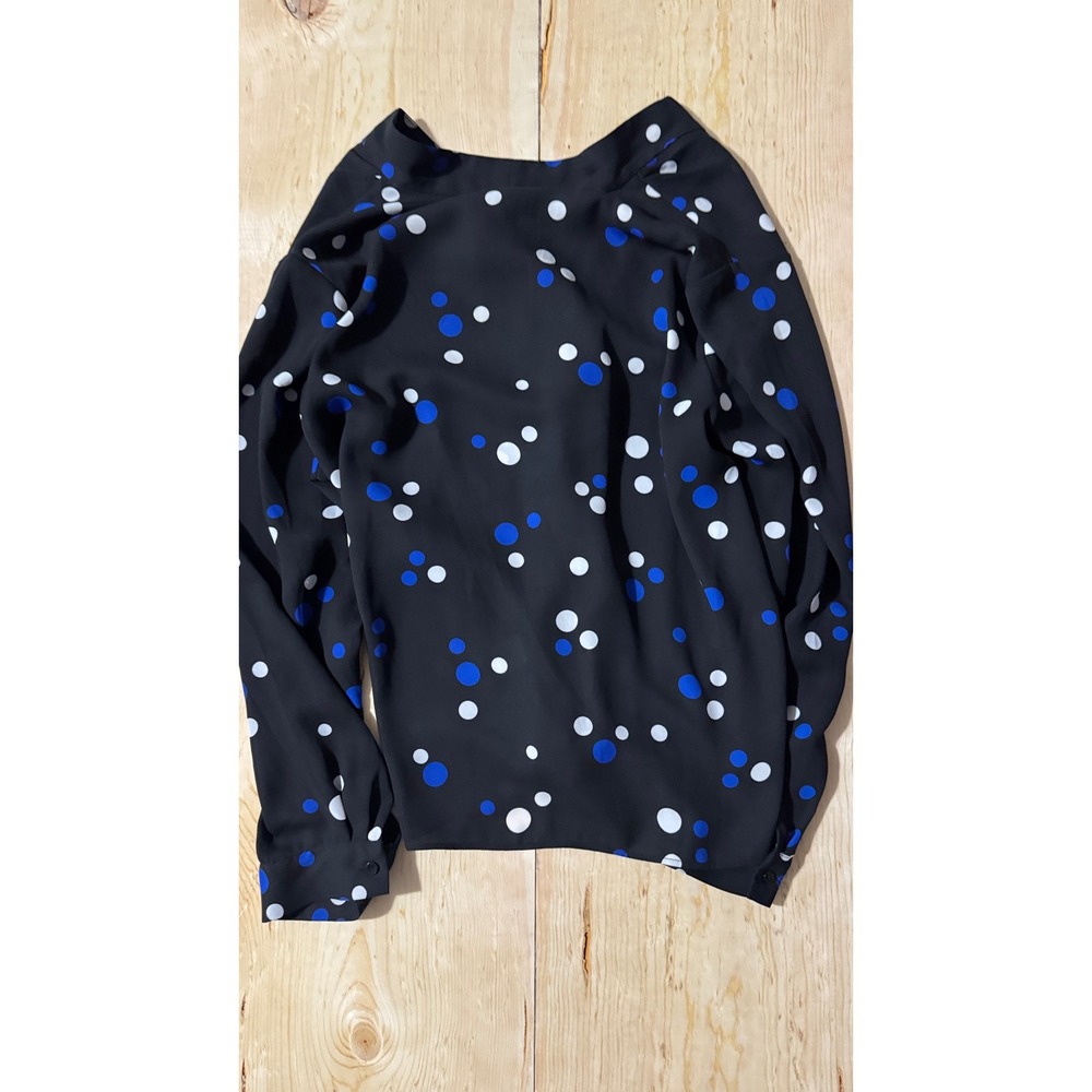 Talbots‎ Woman Petites XP Polka Dot V-Neck Blouse Black Blue White Long Sleeve - Picture 7 of 7